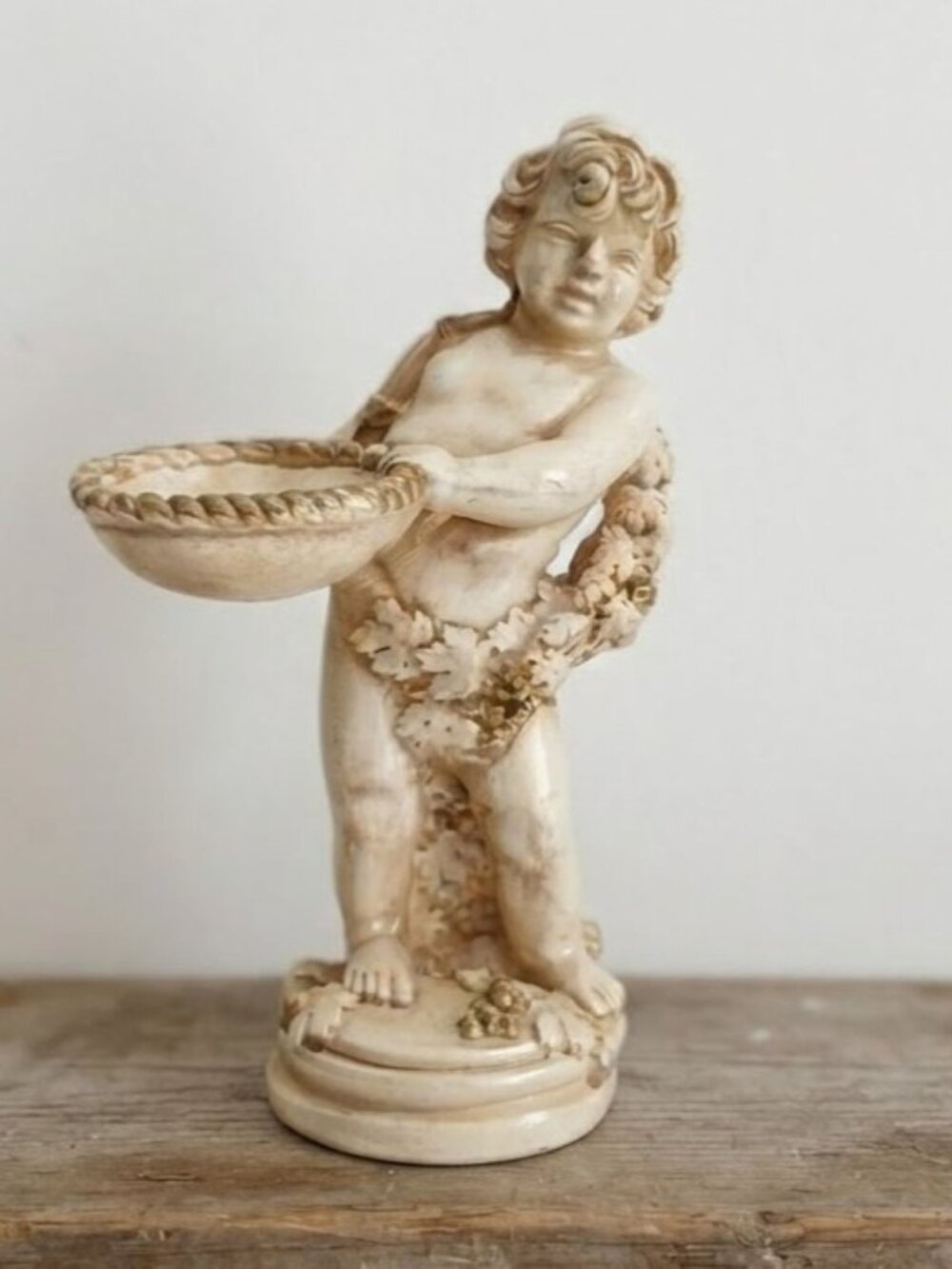 Vintage 1961 Chalkware Boy Cherub Figurine Planter Chicago Universal Statuary Co